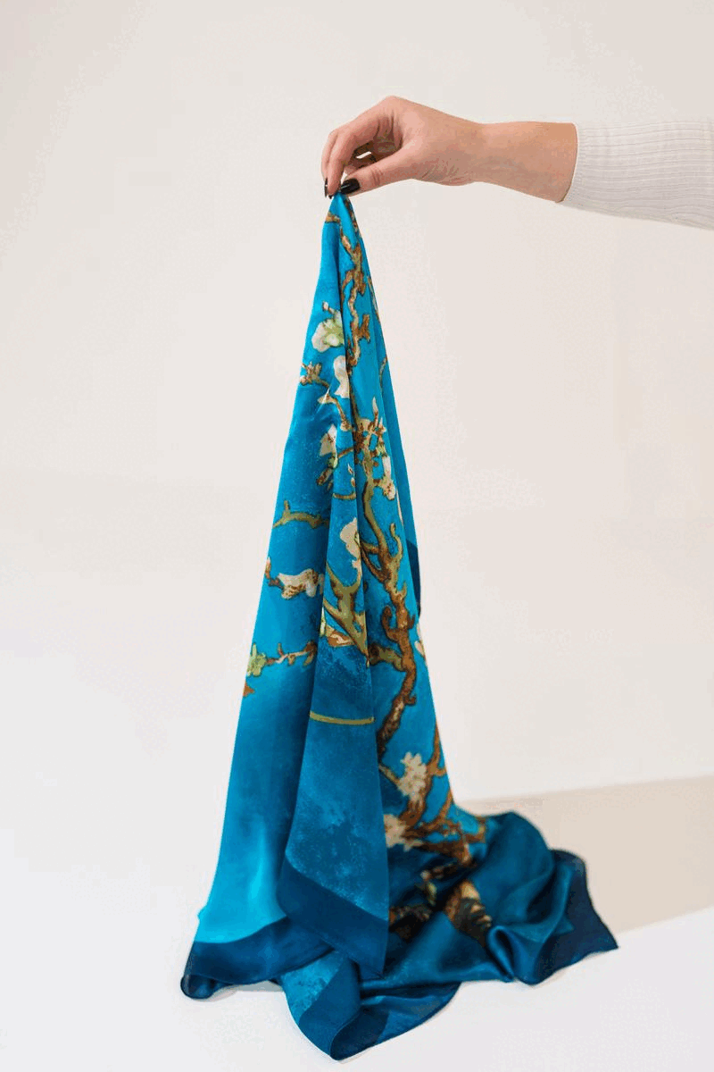 Blue Floral Silk Scarf Gratitude Fashion Limited