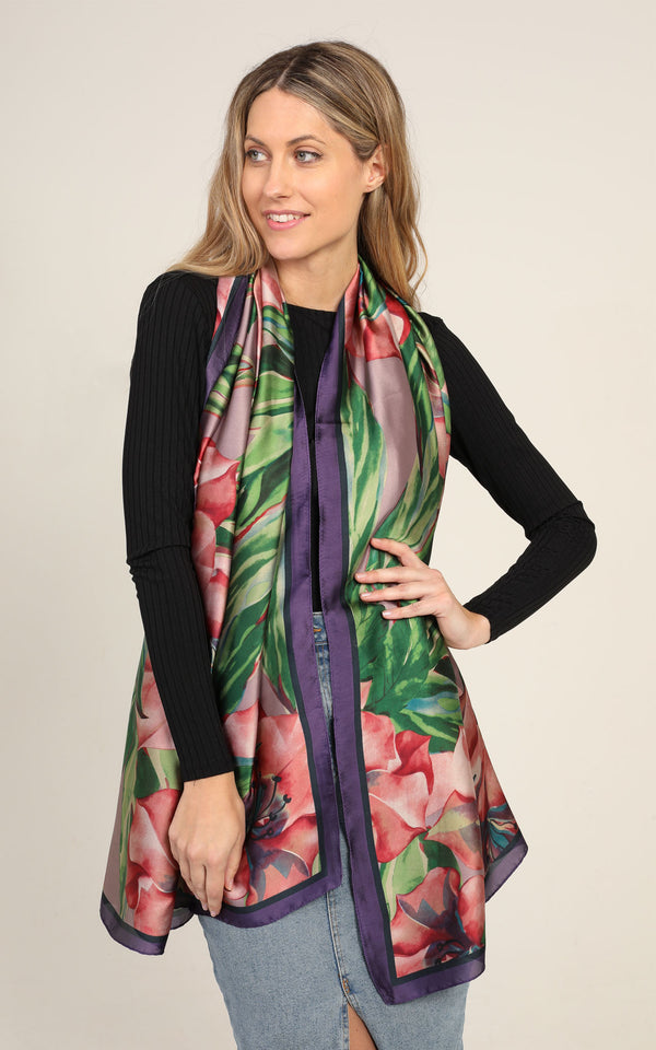 Grey Floral Silk Scarf