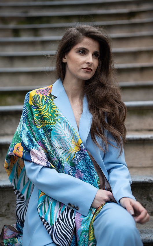 Multicoloured Silk Scarf With Zebra Print