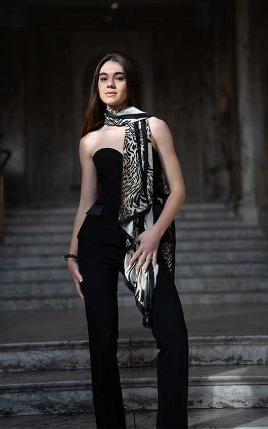 Leopard White Silk Scarf