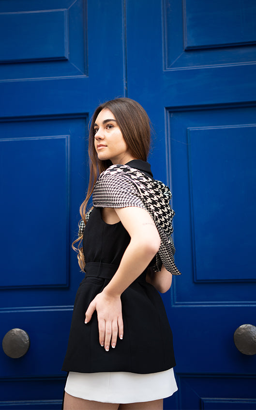 Silk Scarf in Black and White Houndstooth Print