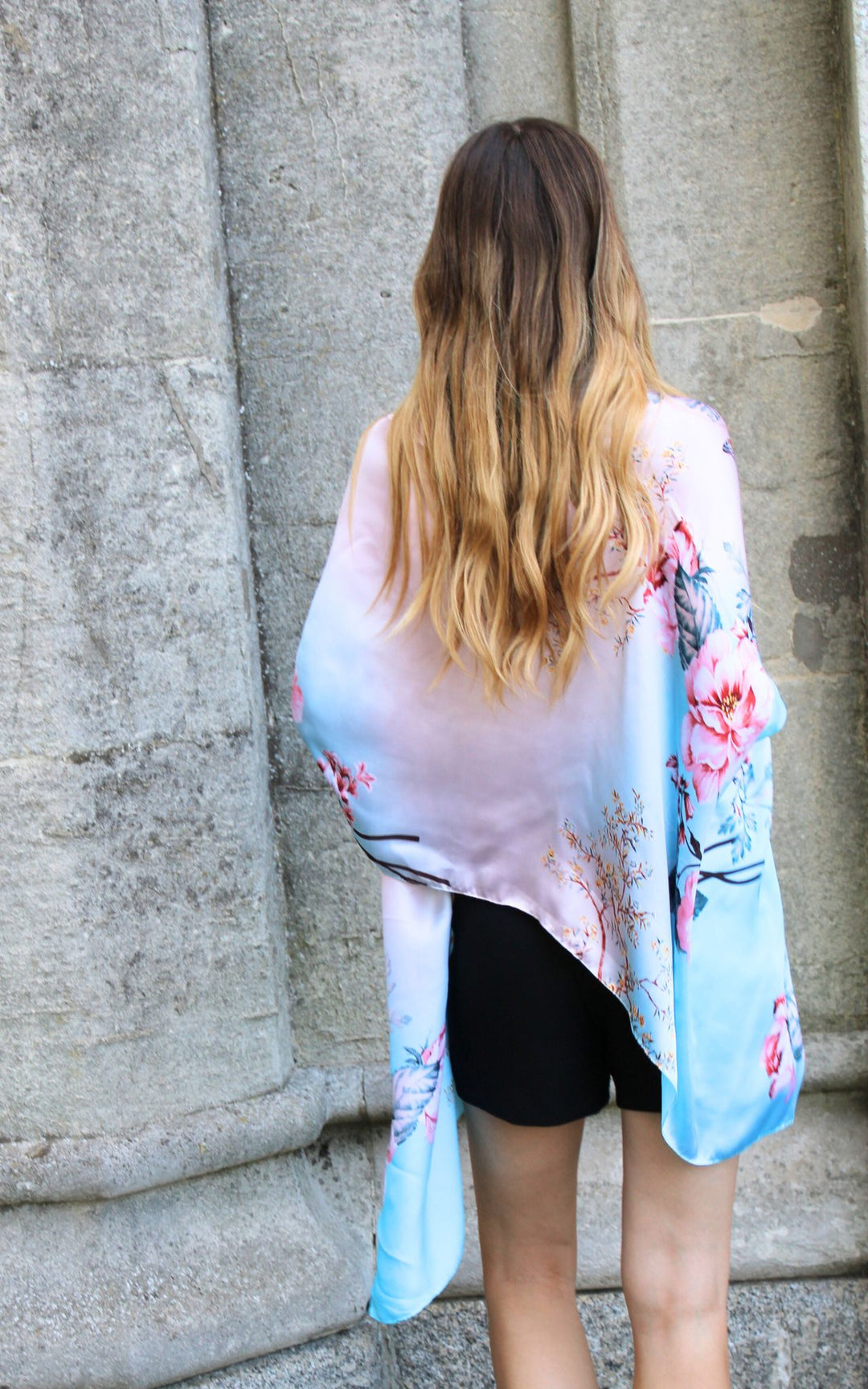 Turquoise  Floral Silk Scarf