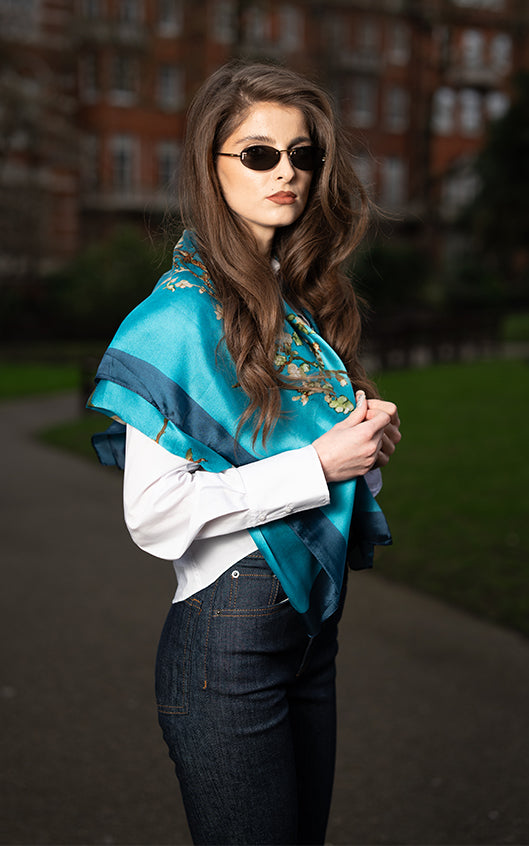 Blue Floral & Multicoloured Zebra Print Silk Scarf Combo