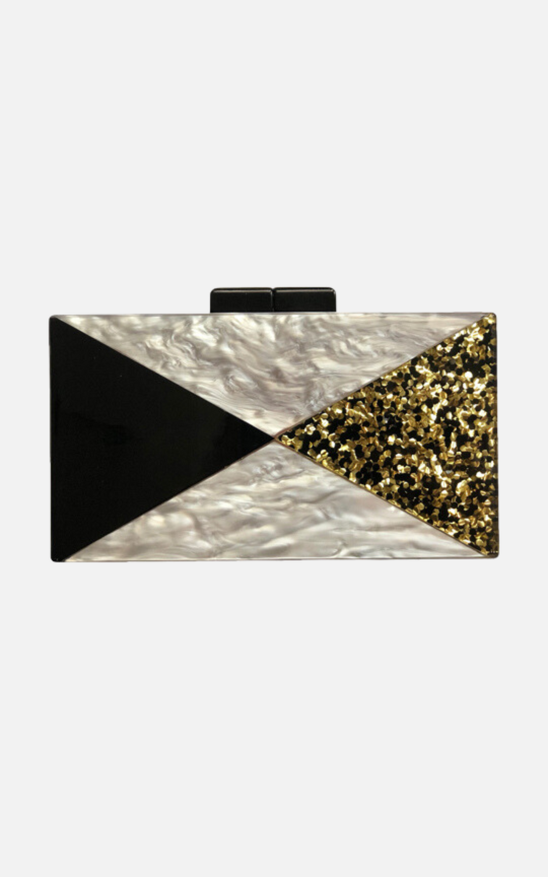 Ivory Marble, Black and Gold Glitter Acrylic Clutch
