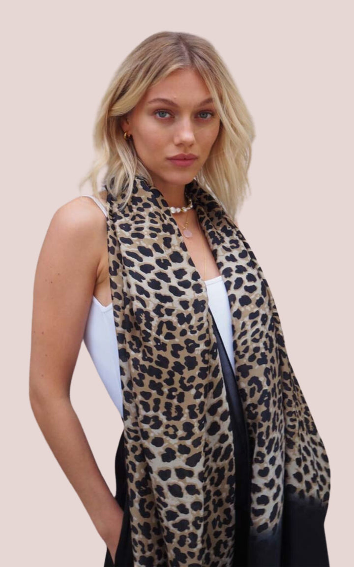 Black Leopard Silk Scarf