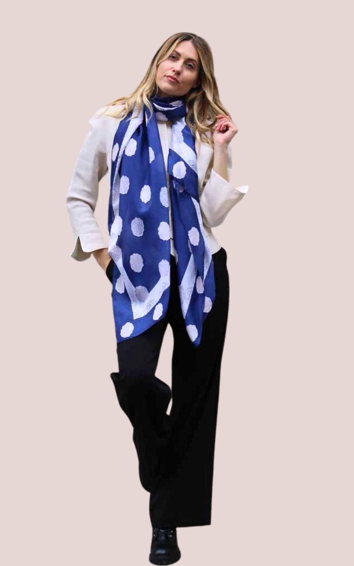 Silk Scarf In Navy Blue And White Floral