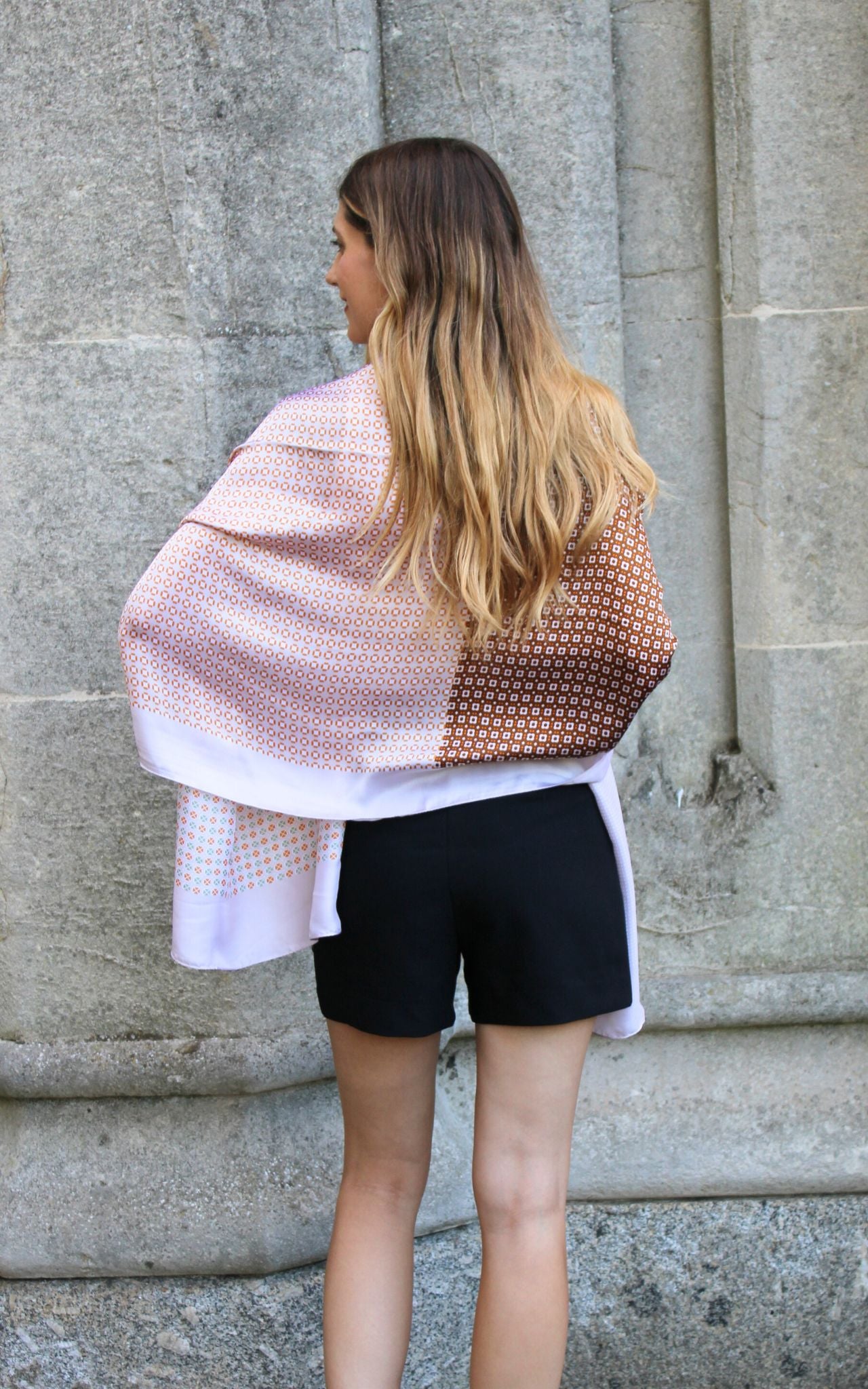 Brown and Cream Ditsy Floral & Polka Dot Silk Scarf