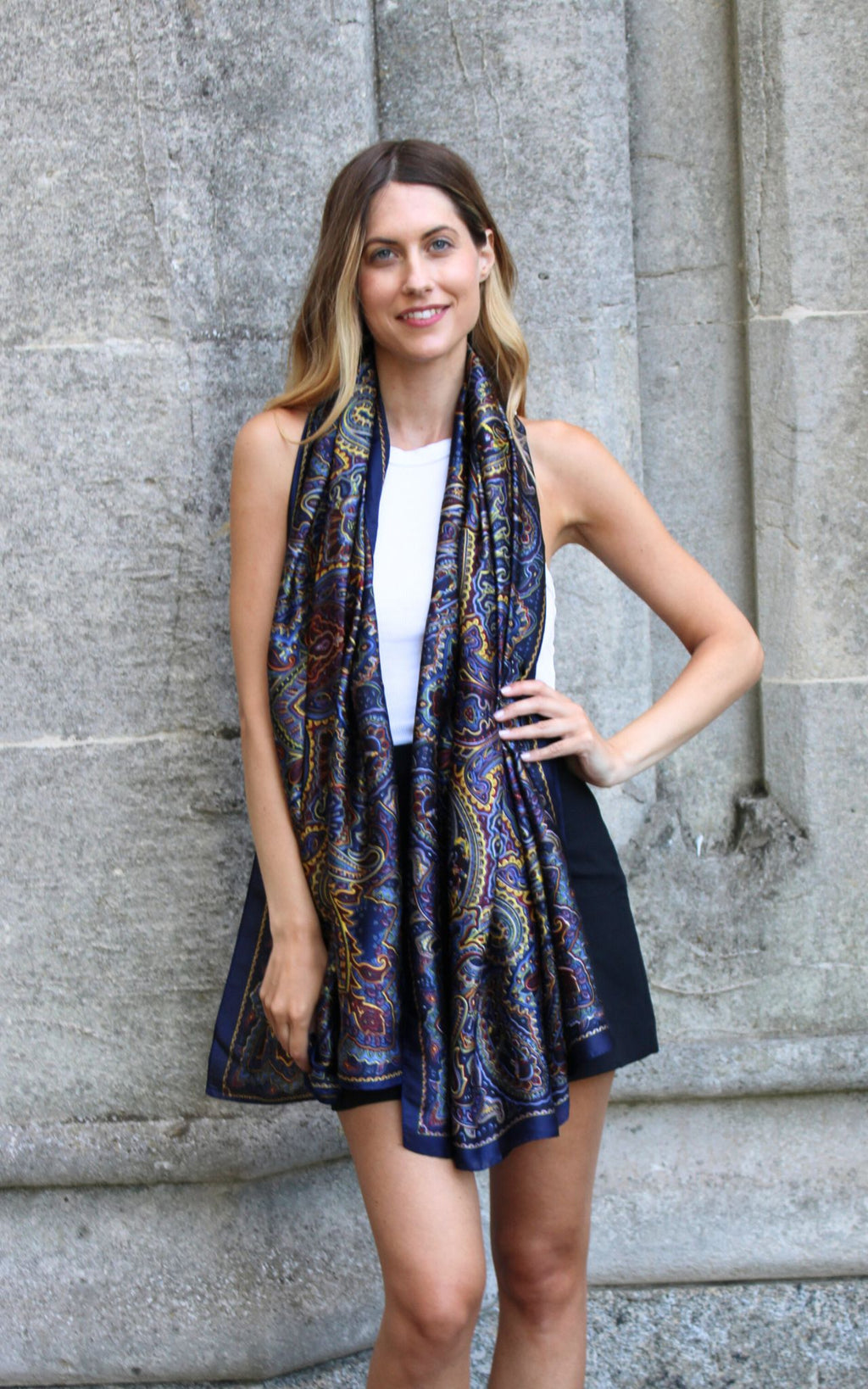 Purple Paisley Design Silk Scarf