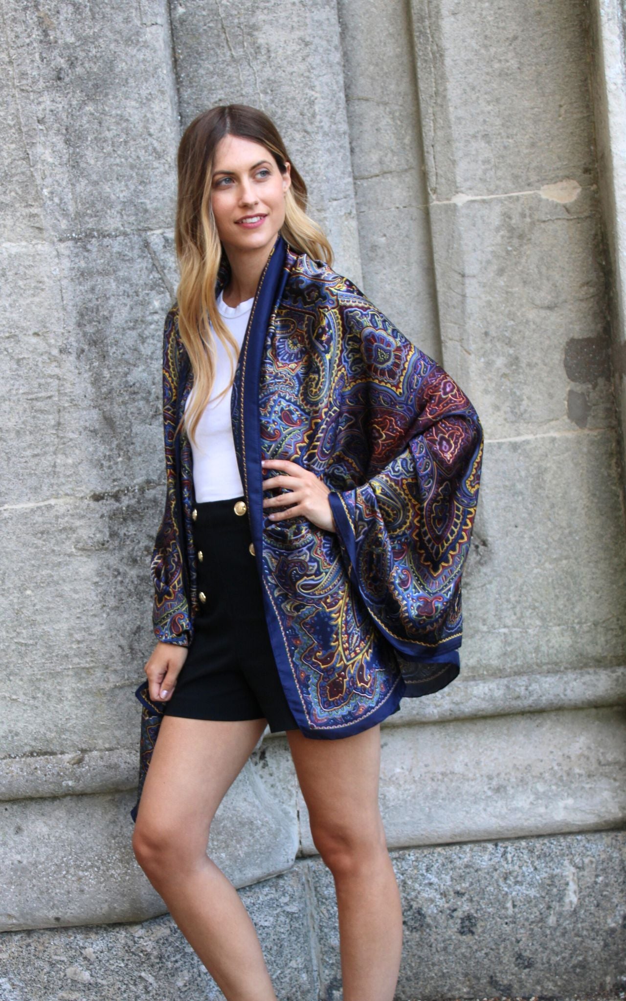 Purple Paisley Design Silk Scarf