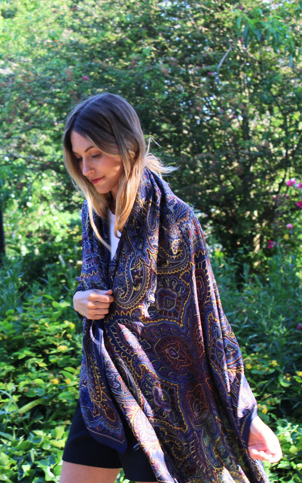 Purple Paisley Design Silk Scarf