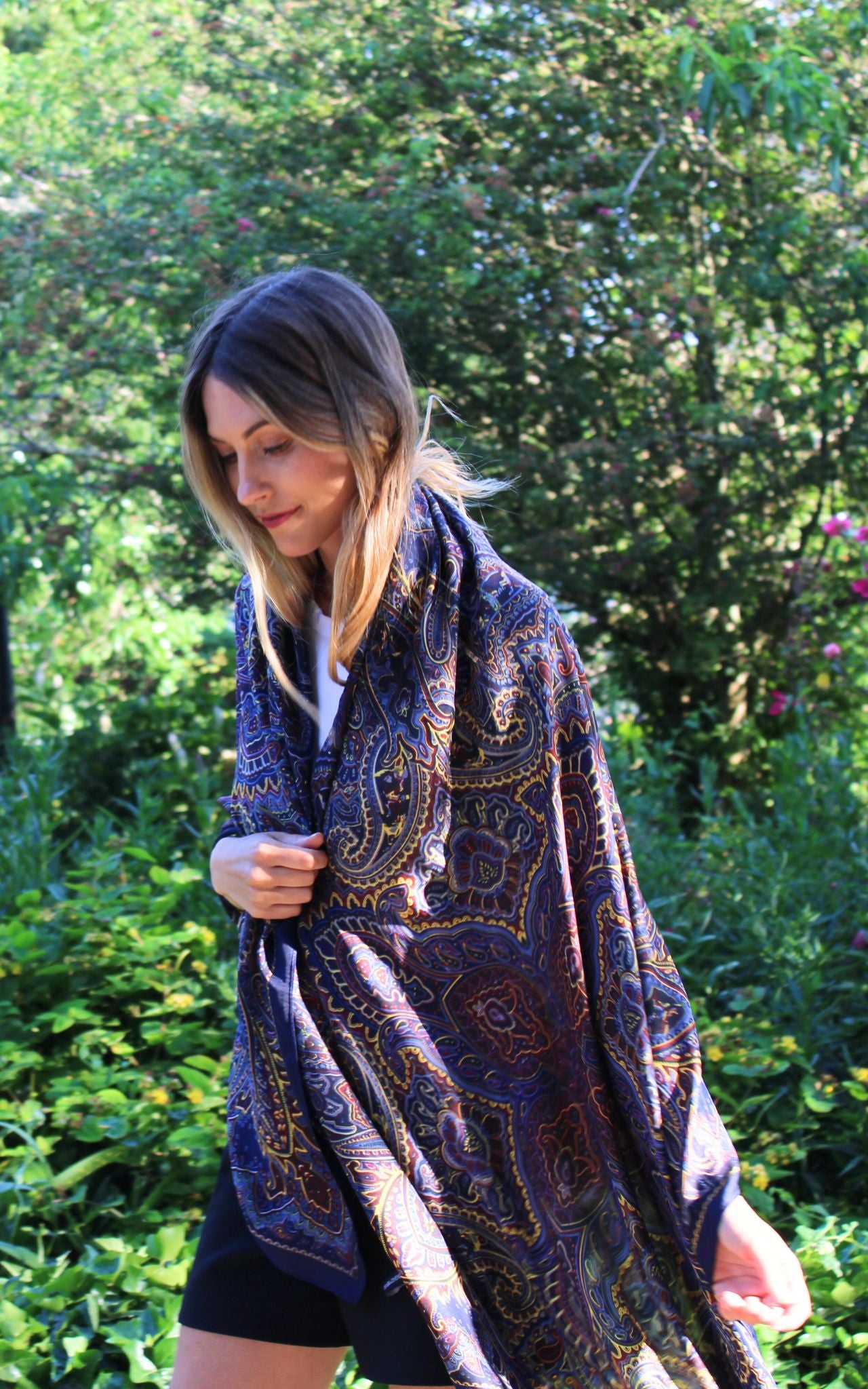 Purple Paisley Design Silk Scarf