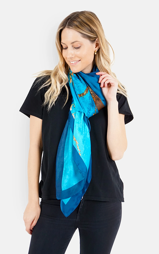 Blue Floral Silk Scarf