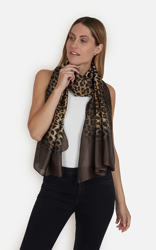 Brown Leopard Silk Scarf