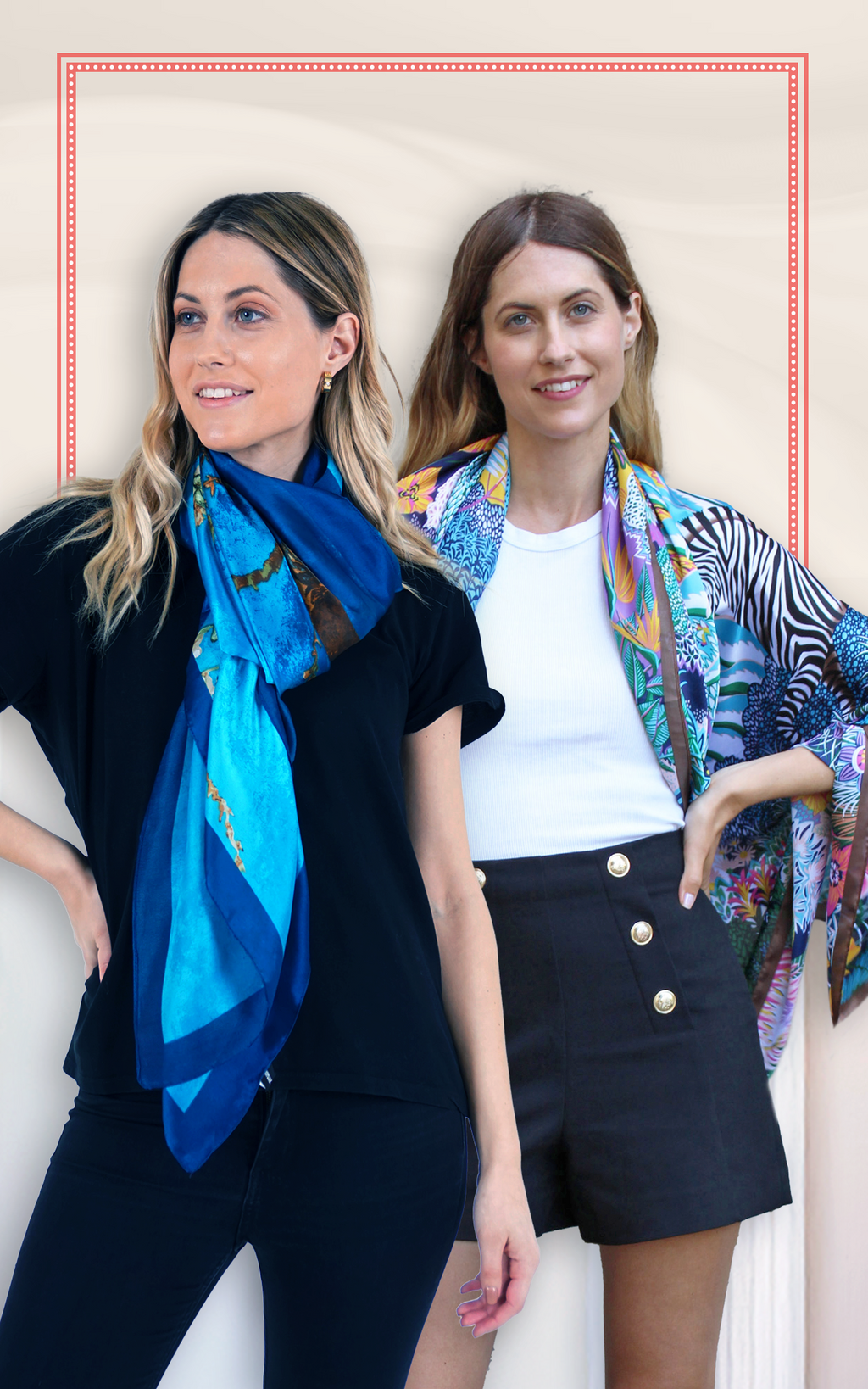 Blue Floral & Multicoloured Zebra Print Silk Scarf Combo