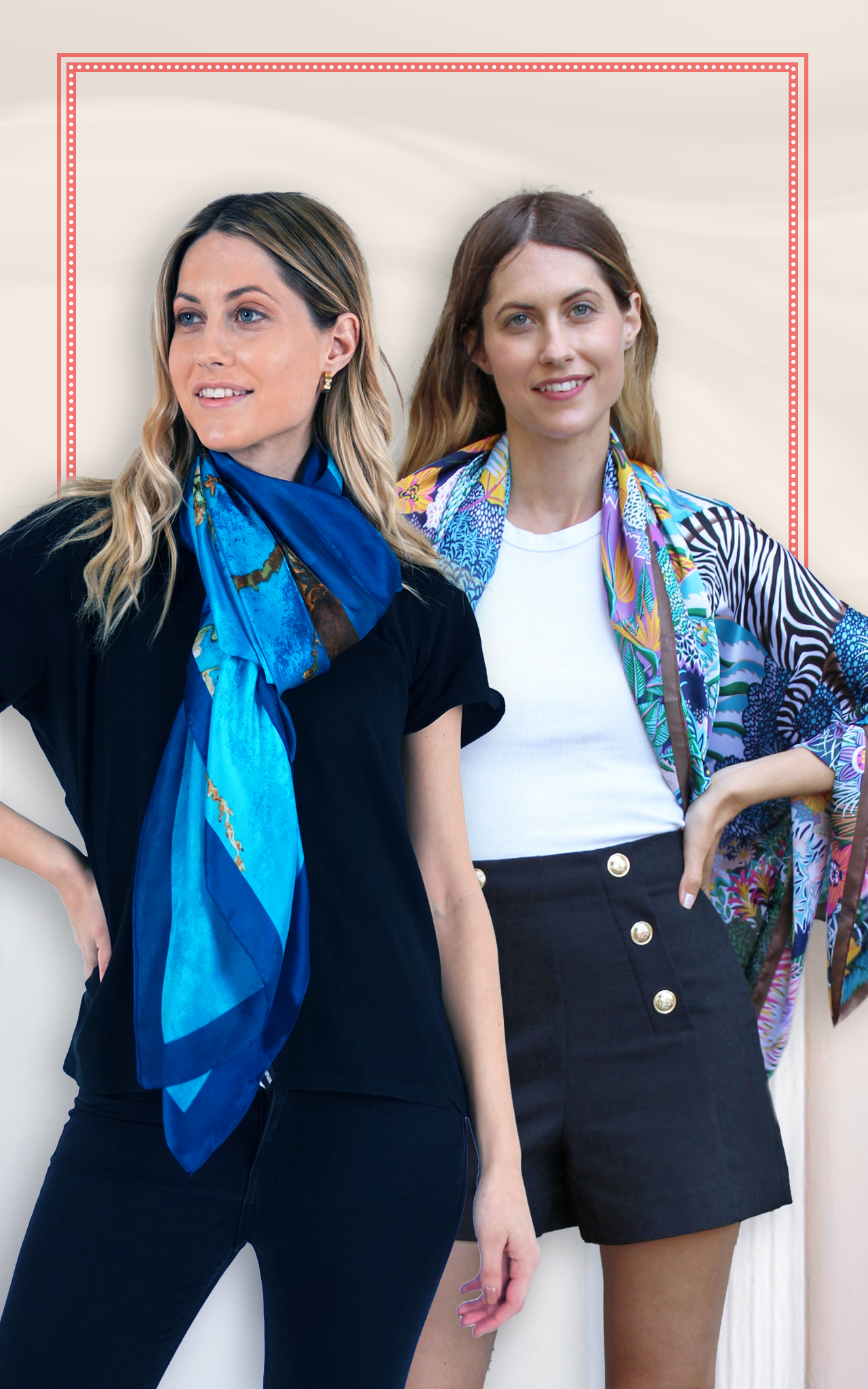 Blue Floral & Multicoloured Zebra Print Silk Scarf Combo
