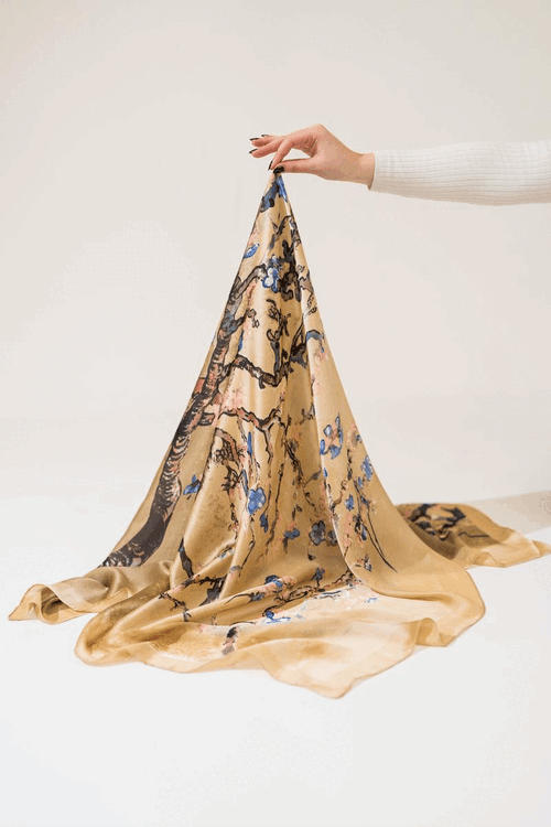 Gold Floral Silk Scarf