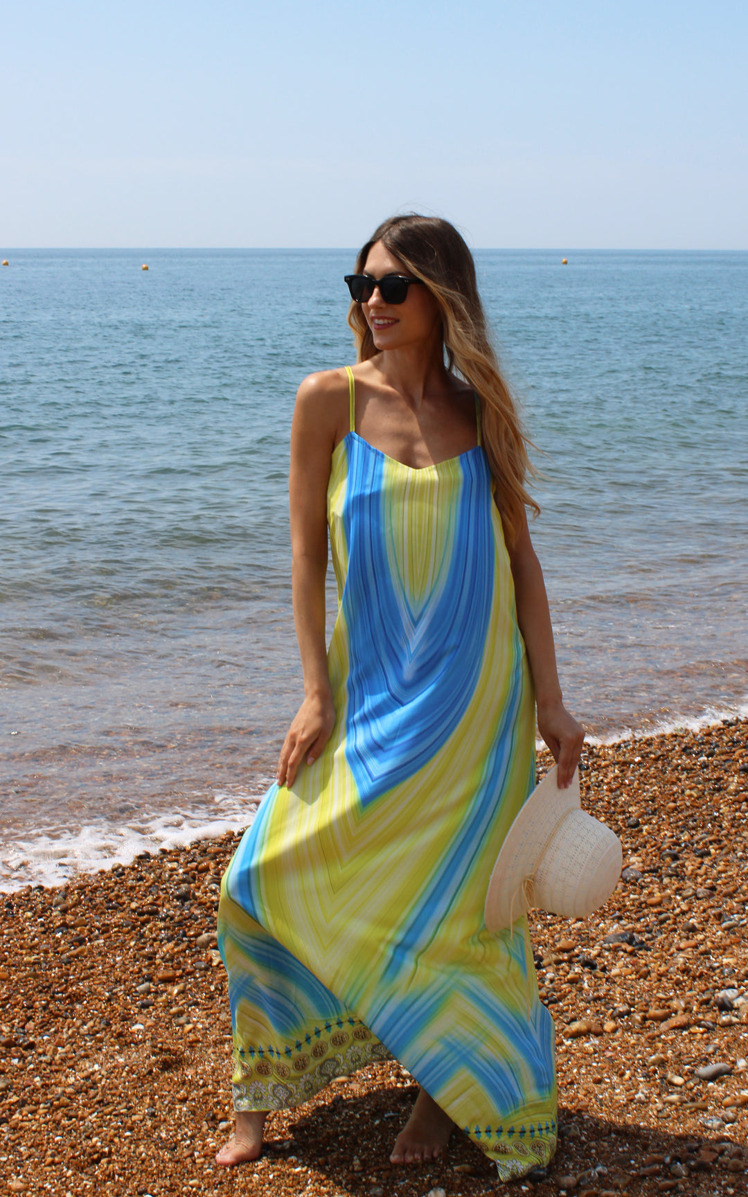 Blue and Yellow Strappy Dress with Print Hem Detail Gratitude Fashion Limited Blue and Yellow Strappy Dress with Print Hem Detail Gratitude Fashion Limited