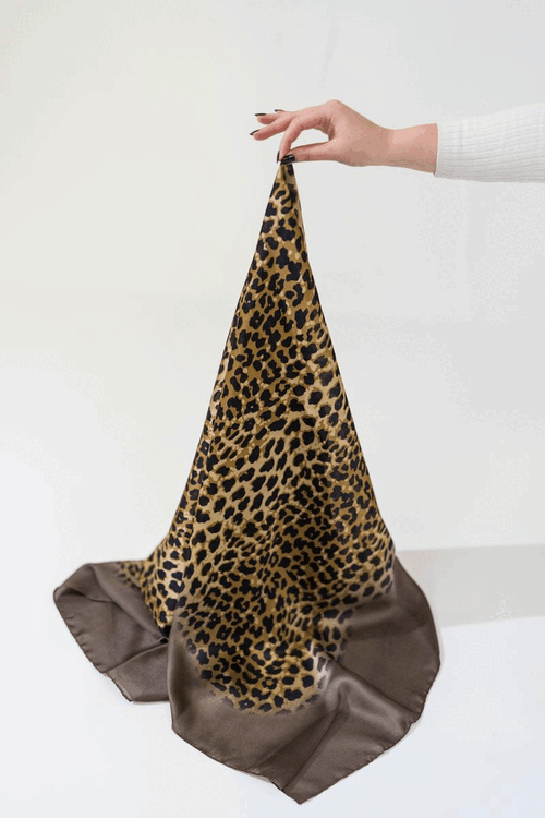 Brown Leopard Silk Scarf