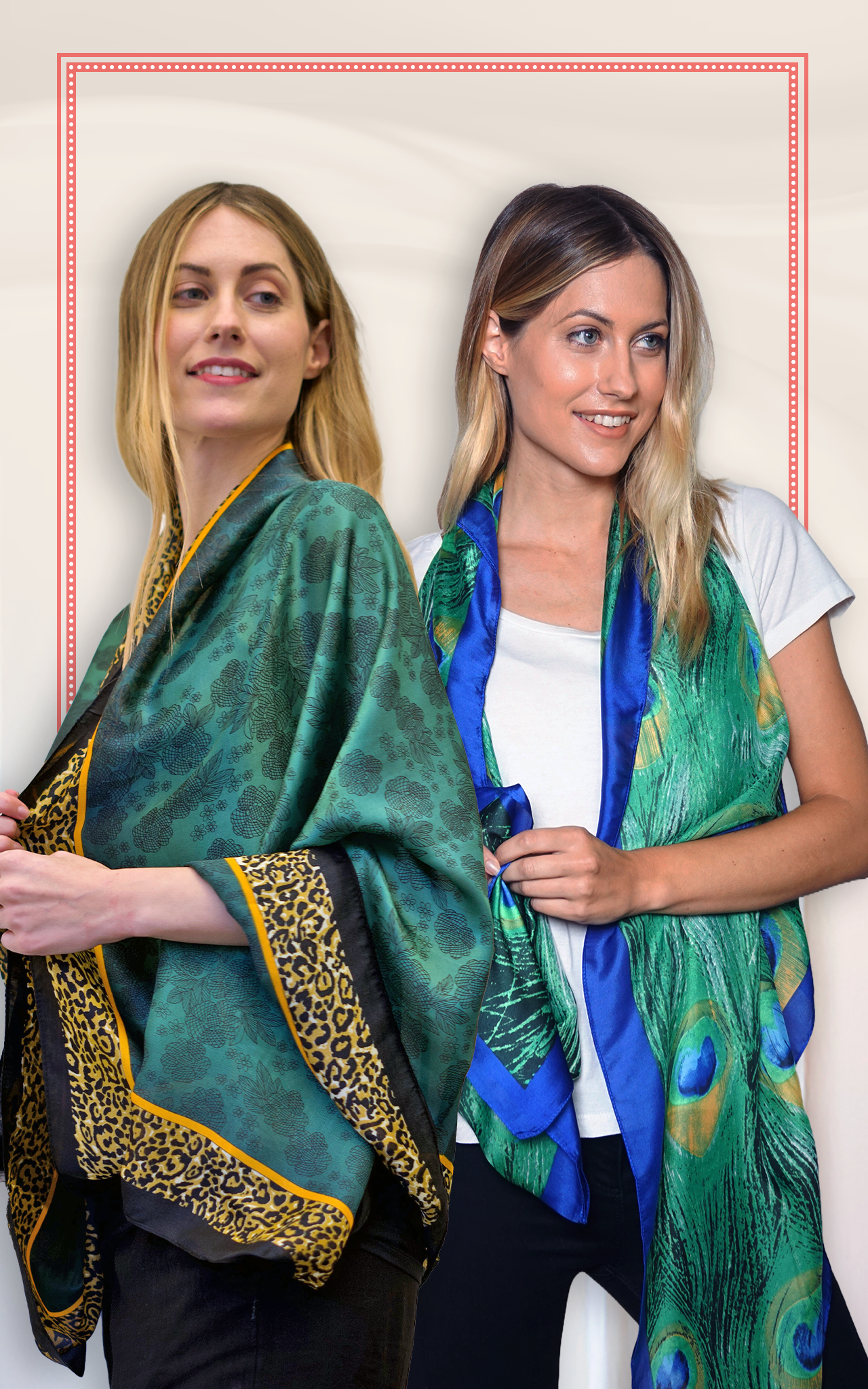 Peacock Silk & Emerald Green Silk Scarf Combo