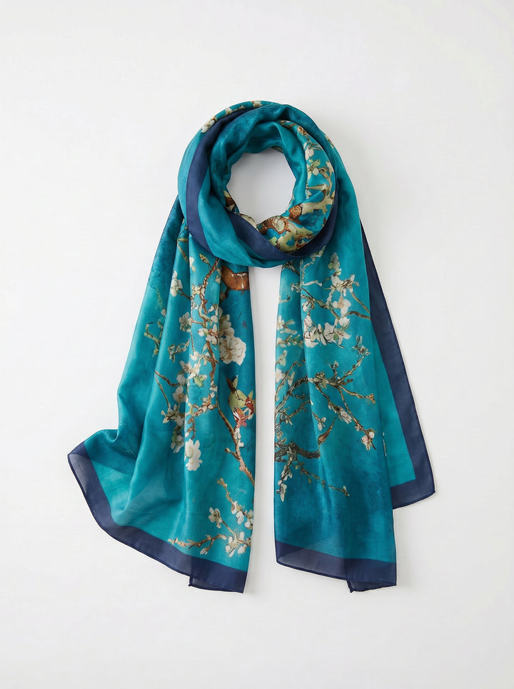 Blue Floral Silk Scarf