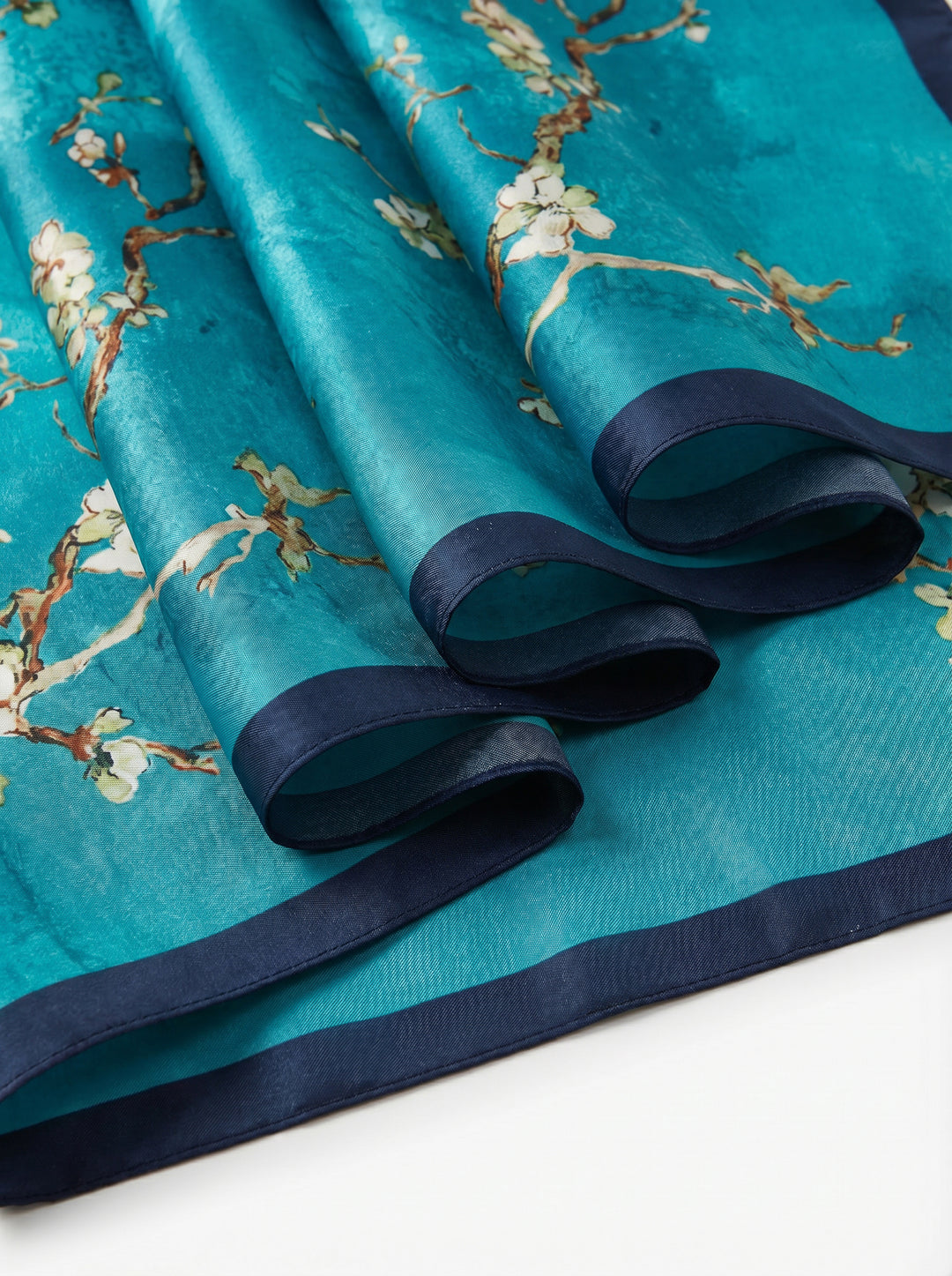 Blue Floral Silk Scarf