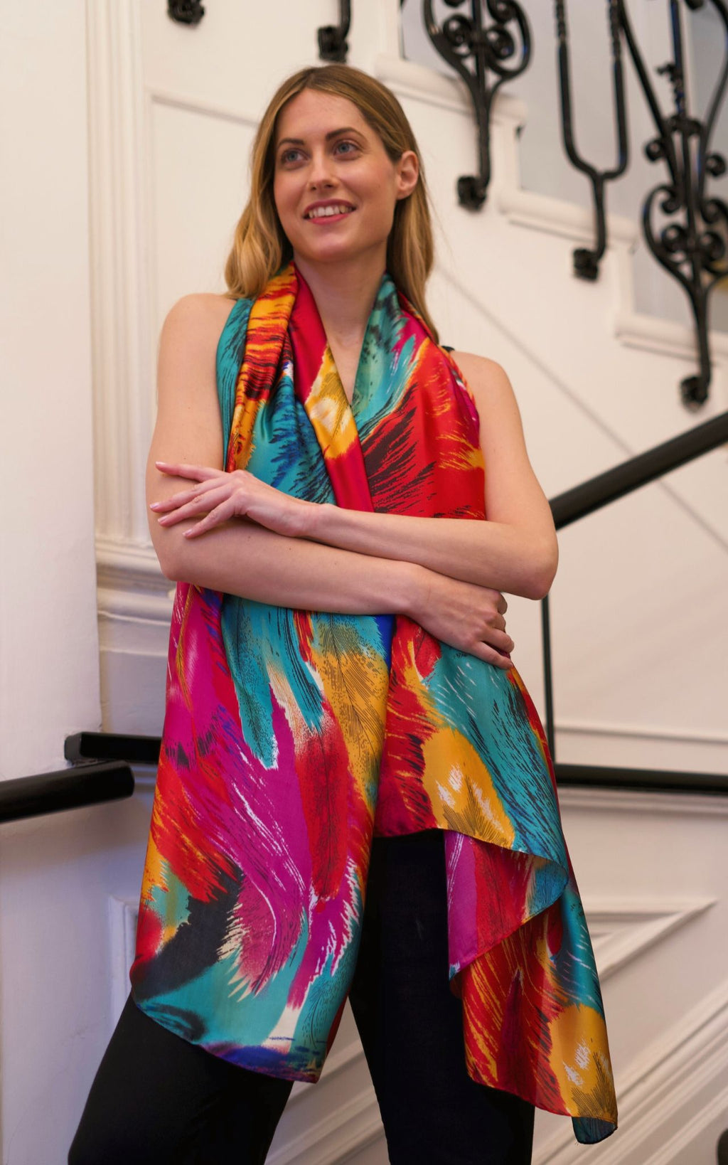 Brown Leopard & Multicoloured Silk Scarf Combo