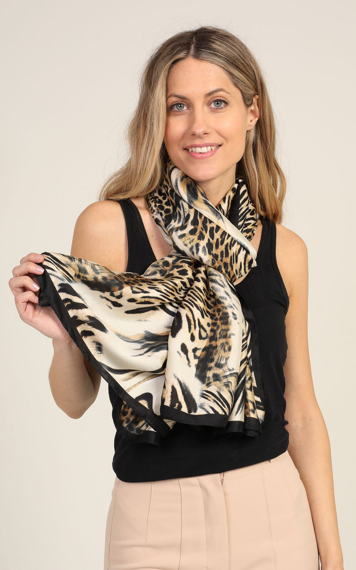 Leopard White Silk Scarf