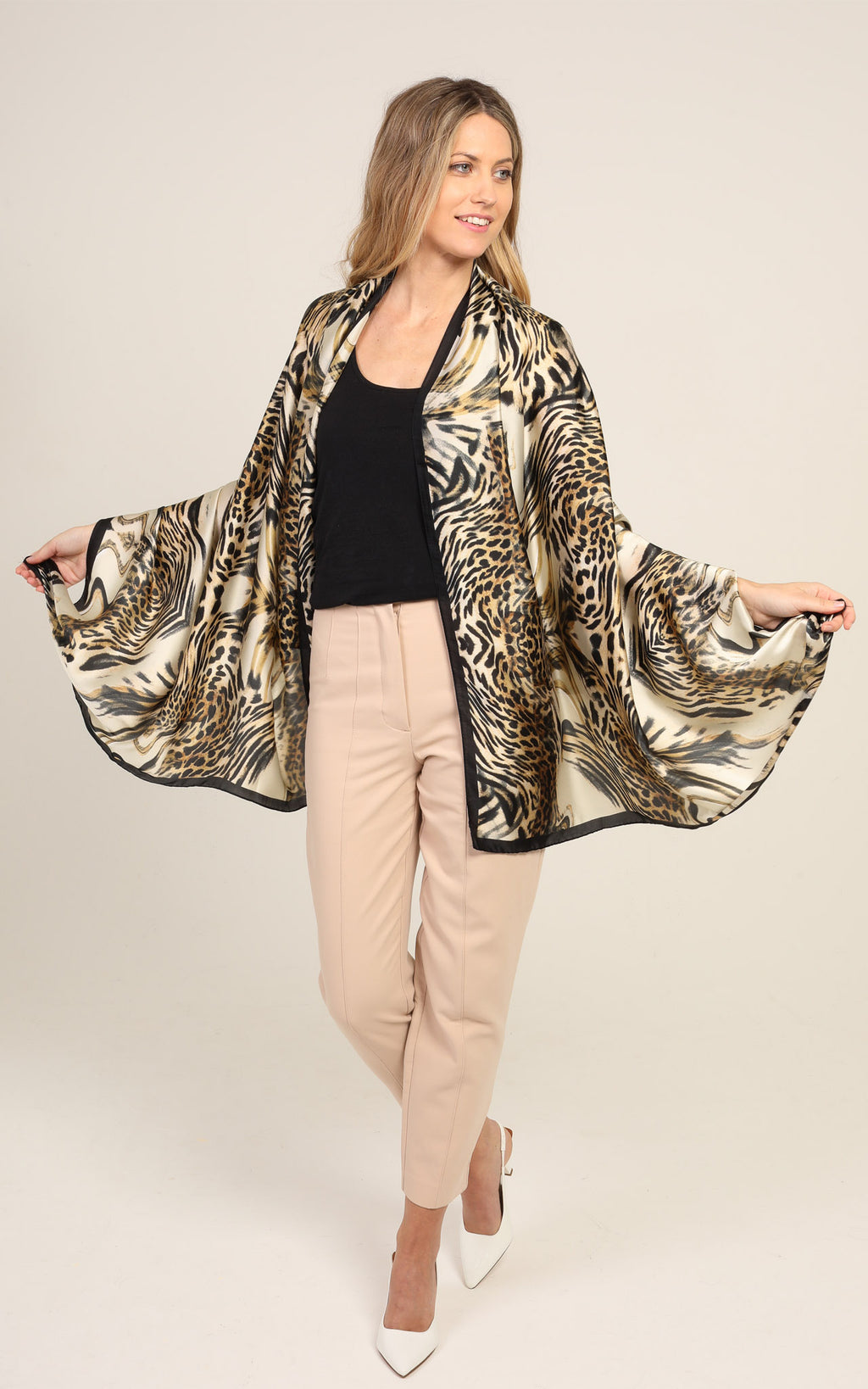 Leopard White Silk Scarf