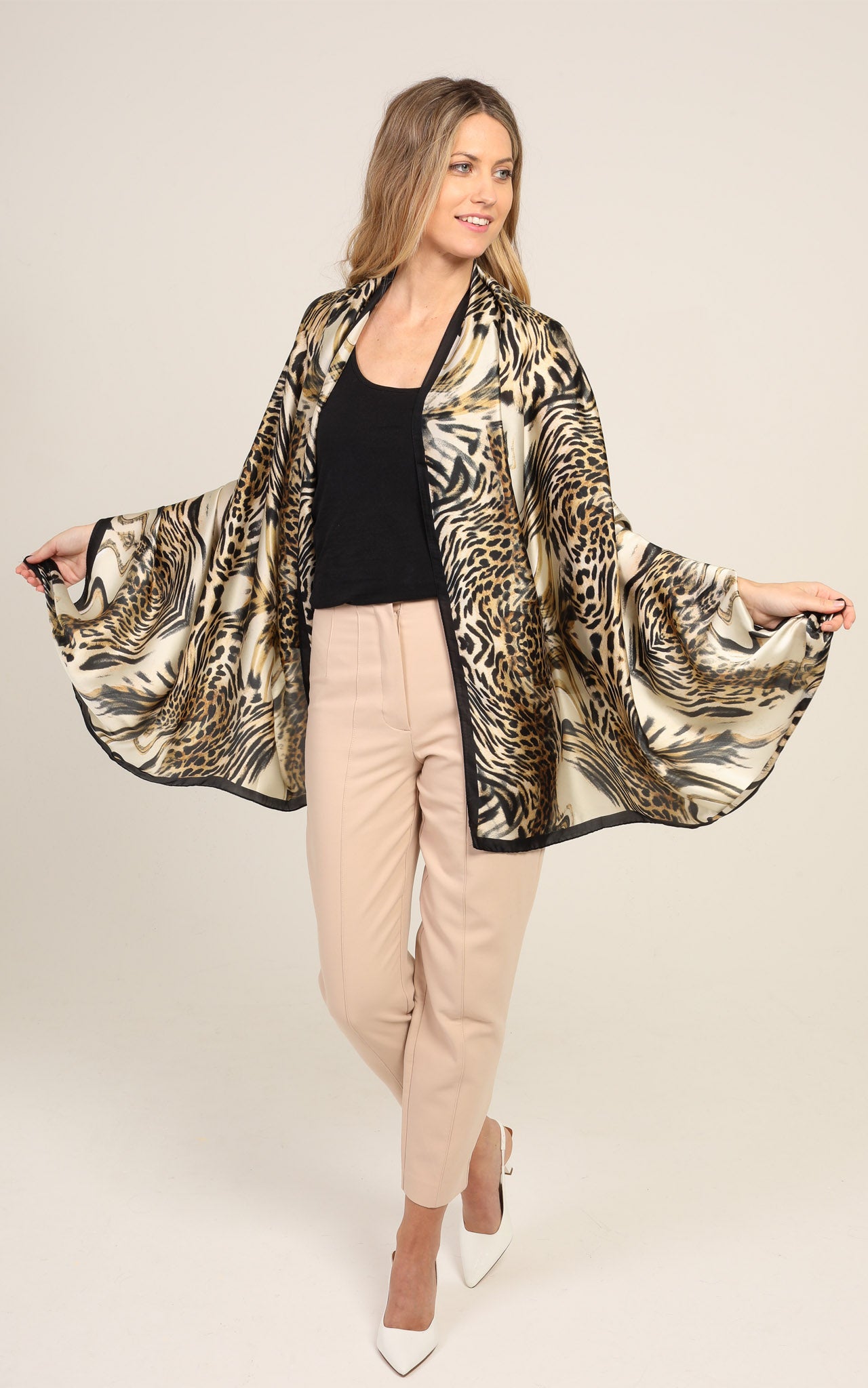 Leopard White Silk Scarf