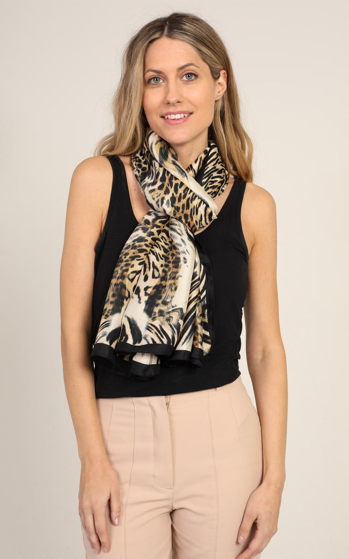 Leopard White Silk Scarf