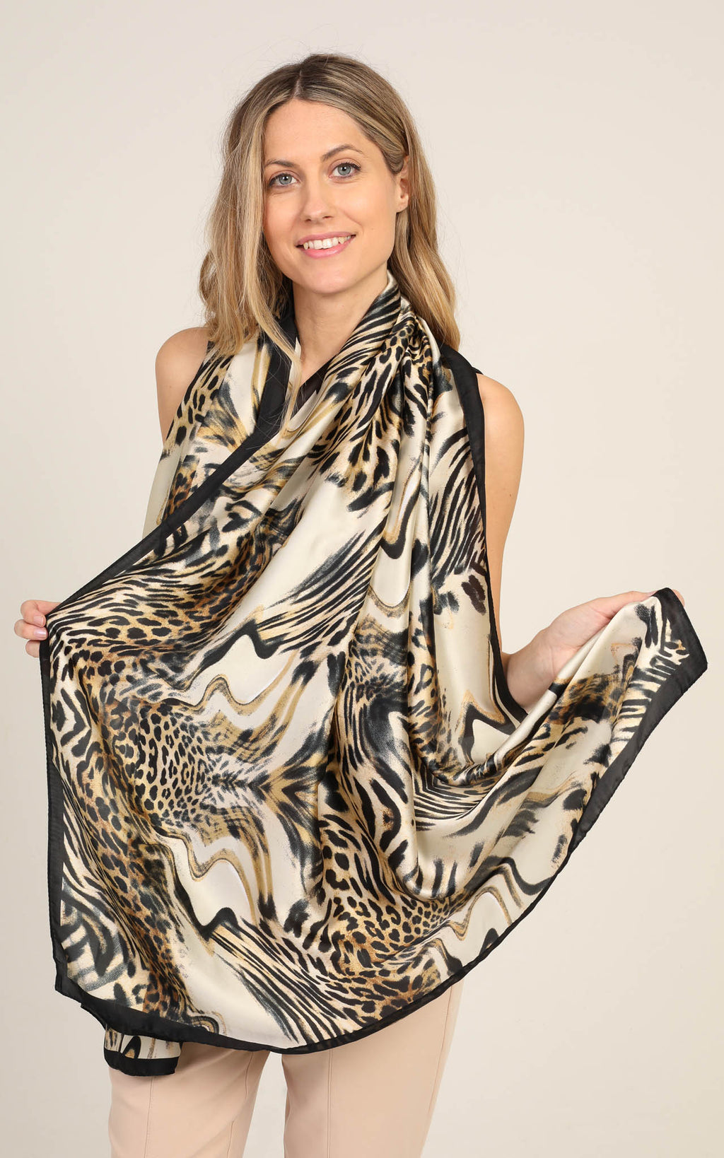 Leopard White Silk Scarf