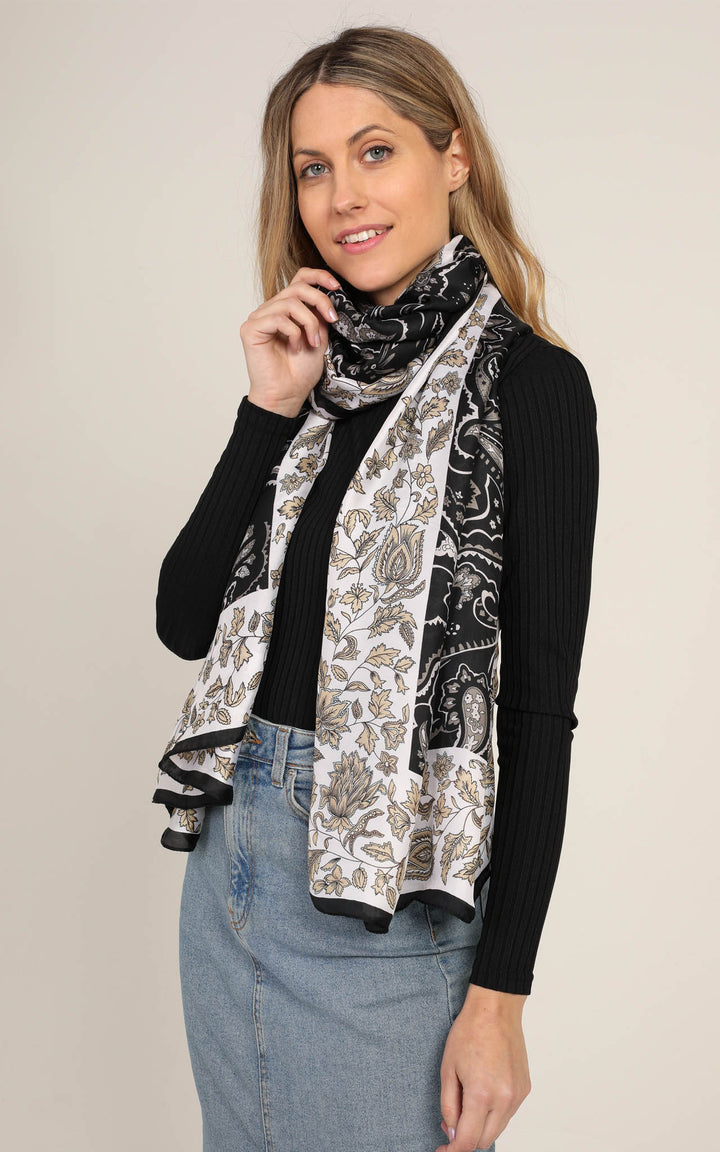 Black printed Silk Scarf