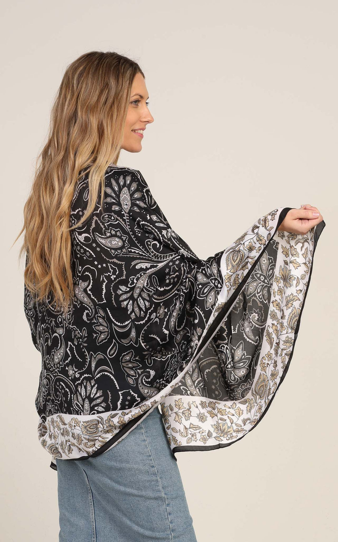 Black printed Silk Scarf