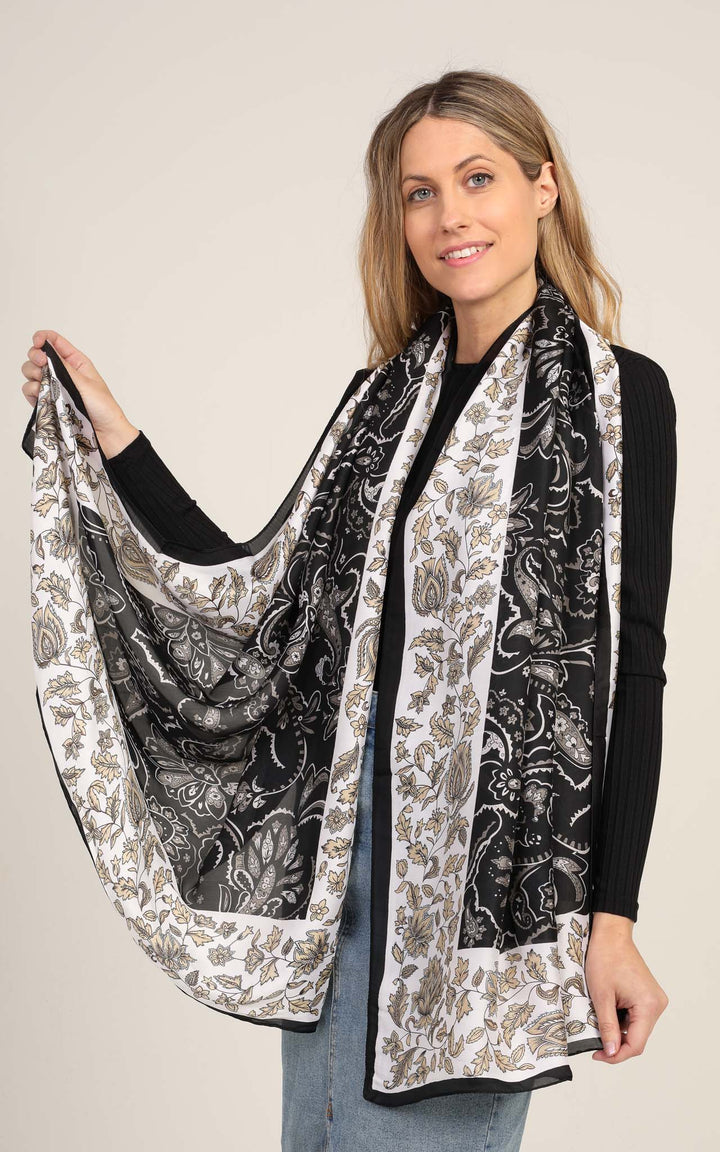 Black printed Silk Scarf