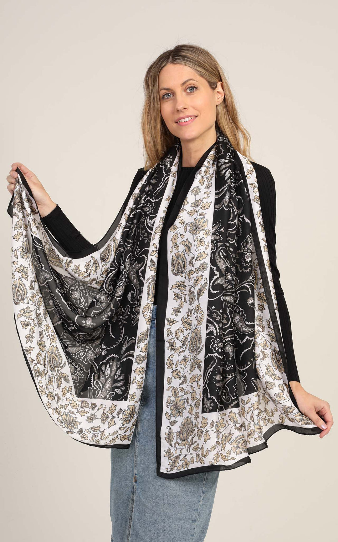 Black printed Silk Scarf