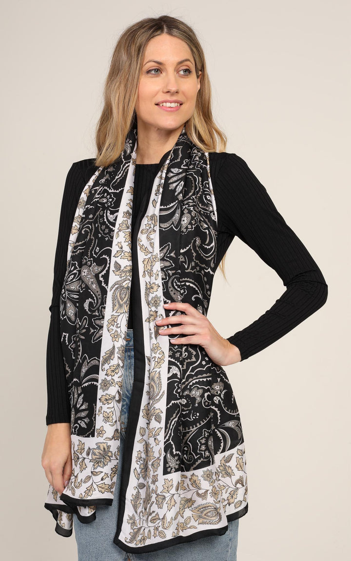 Black printed Silk Scarf