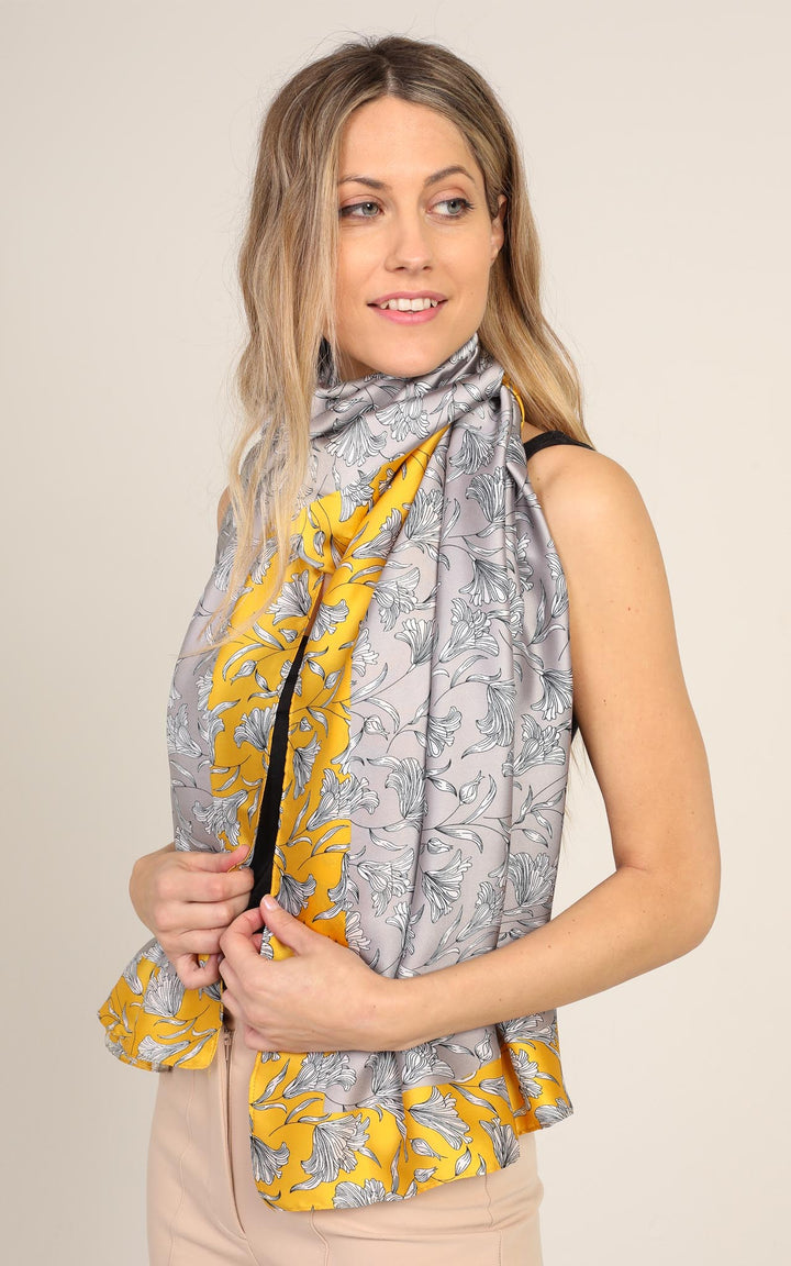 Grey Yellow Silk Scarf