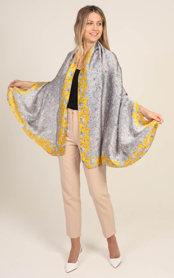 Grey Yellow Silk Scarf