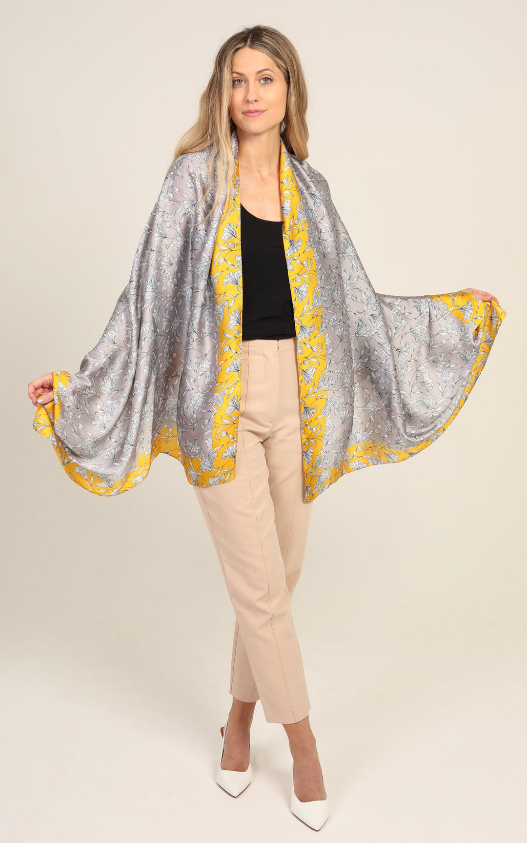 Grey Yellow Silk Scarf