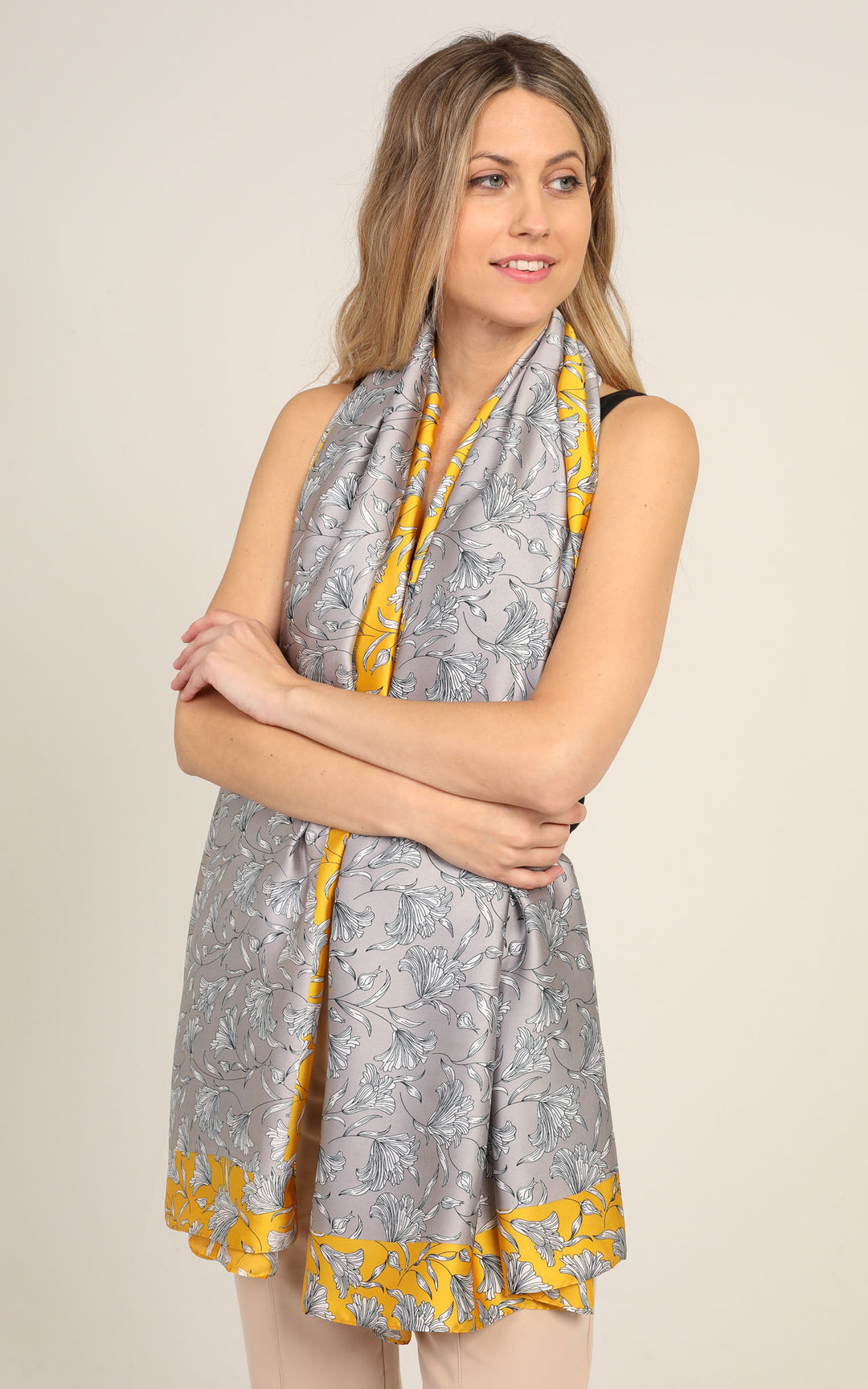 Grey Yellow Silk Scarf