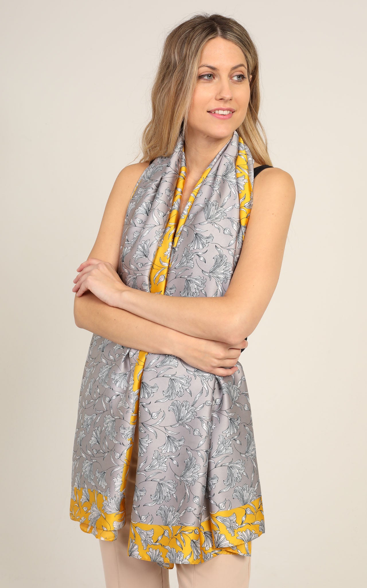 Grey Yellow Silk Scarf