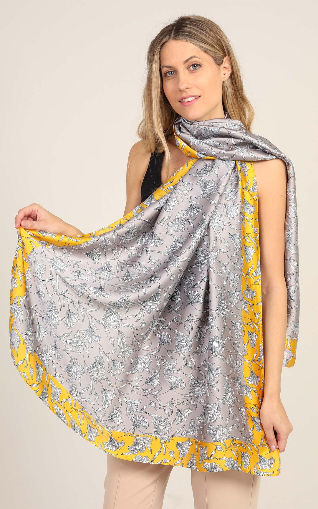 Grey Yellow Silk Scarf