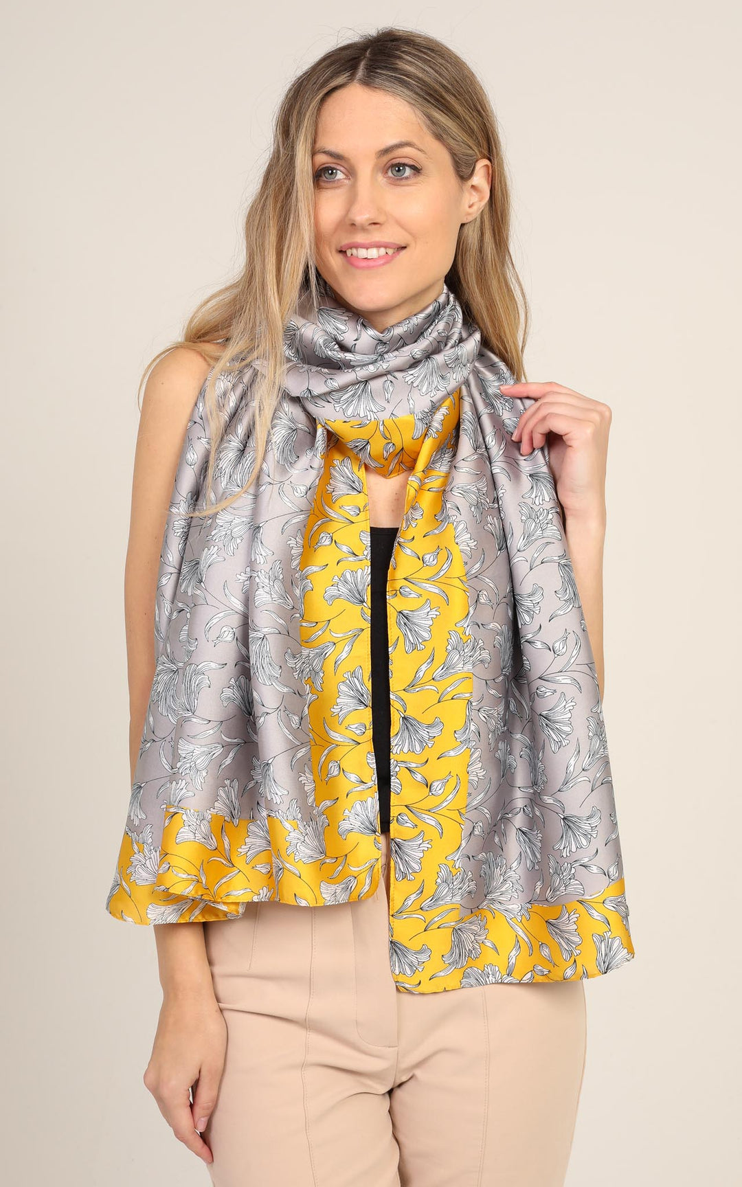 Grey Yellow Silk Scarf