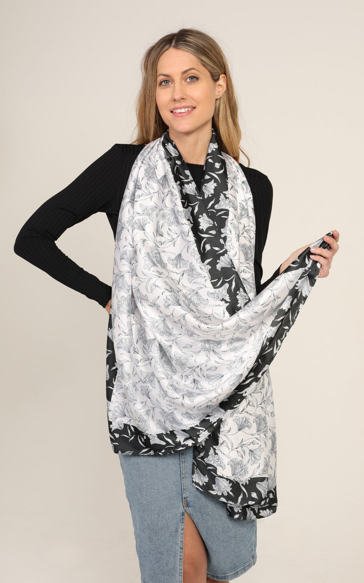 White and Black Silk Scarf