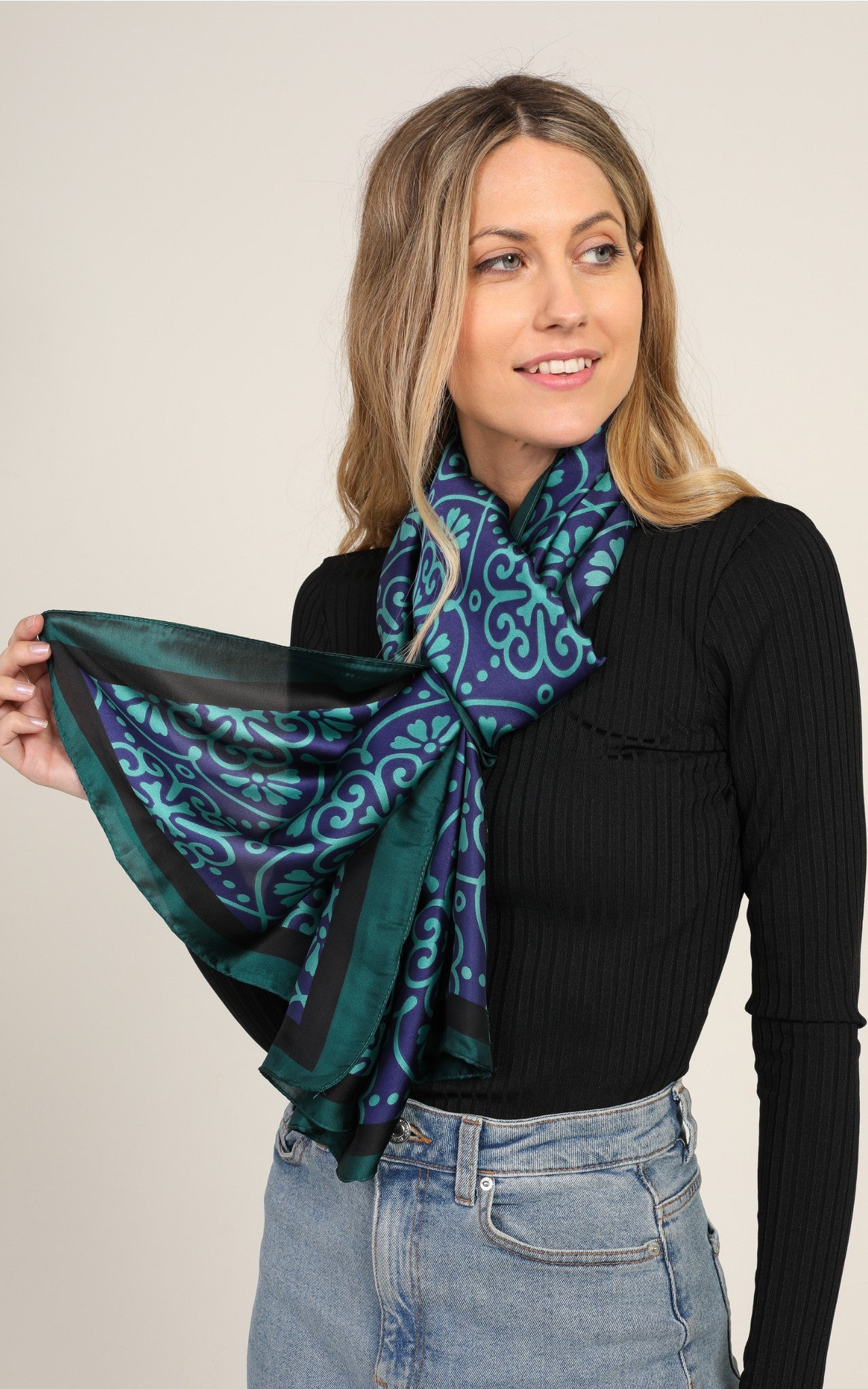 Blue Geometric Silk Scarf