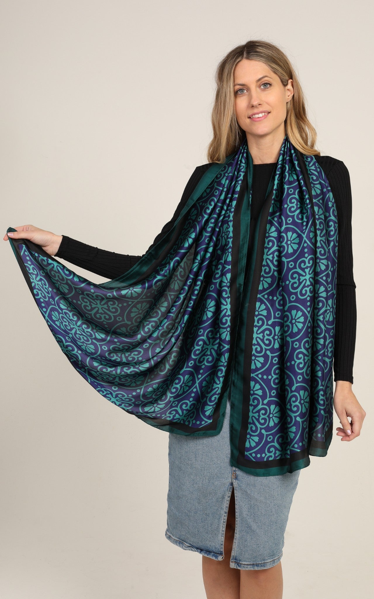 Blue Geometric Silk Scarf