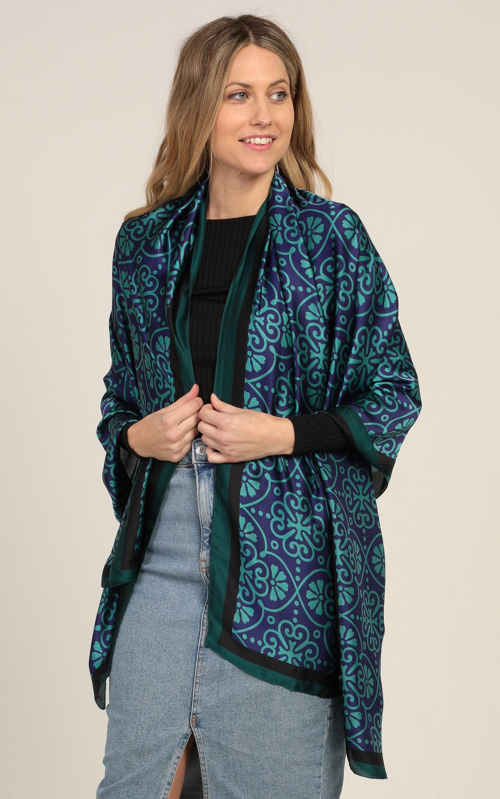 Blue Geometric Silk Scarf