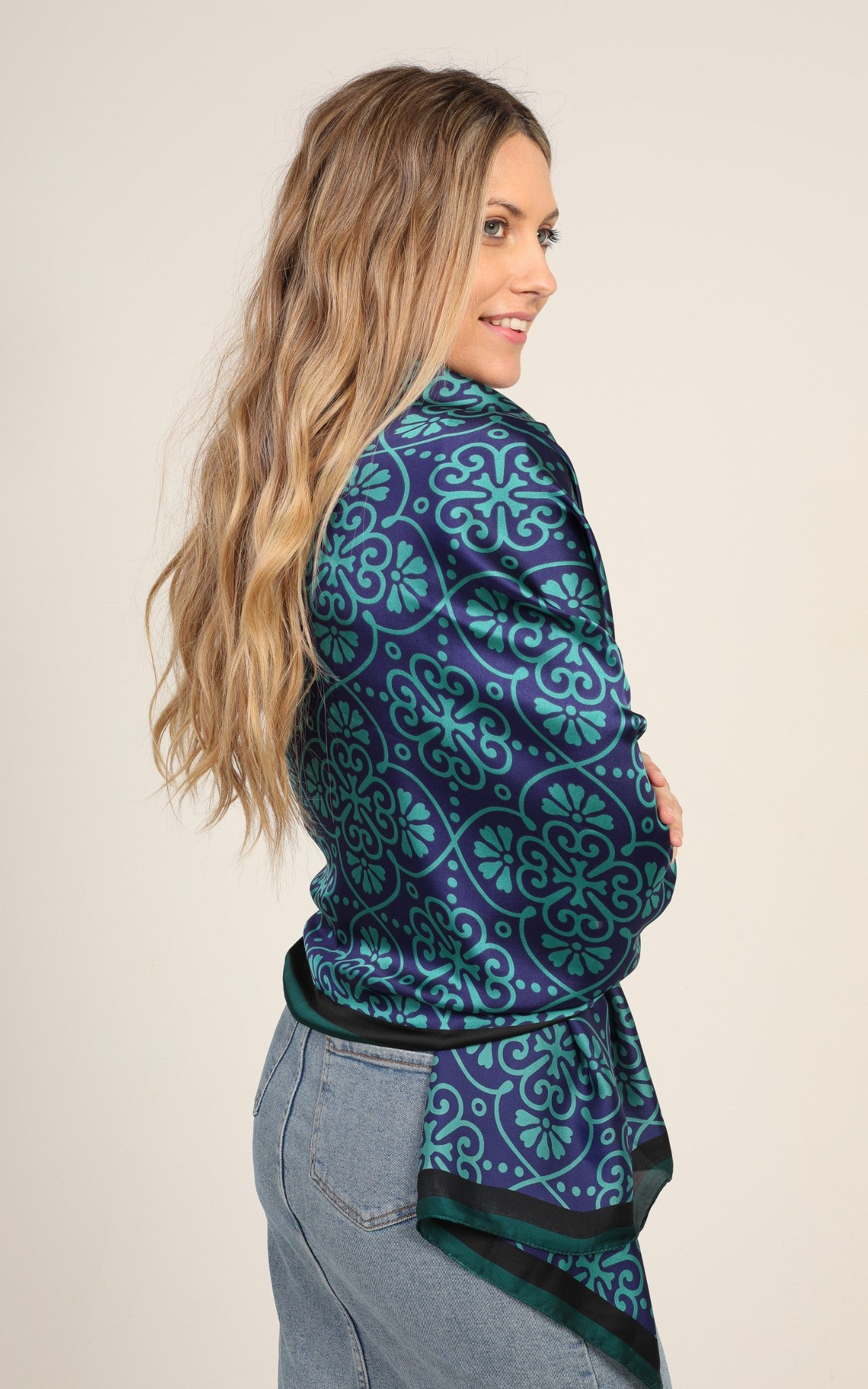 Blue Geometric Silk Scarf