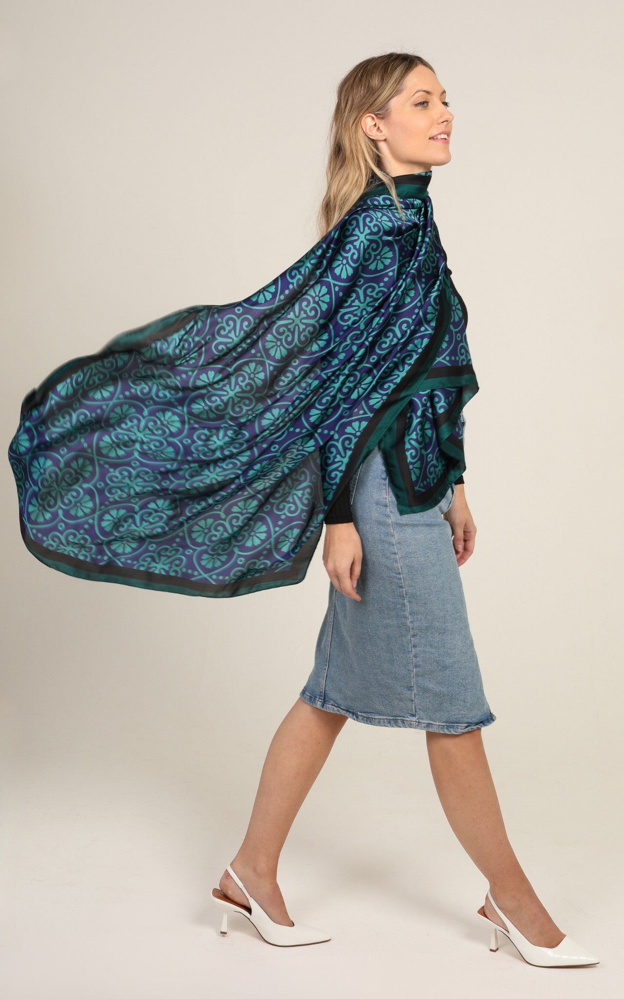 Blue Geometric Silk Scarf