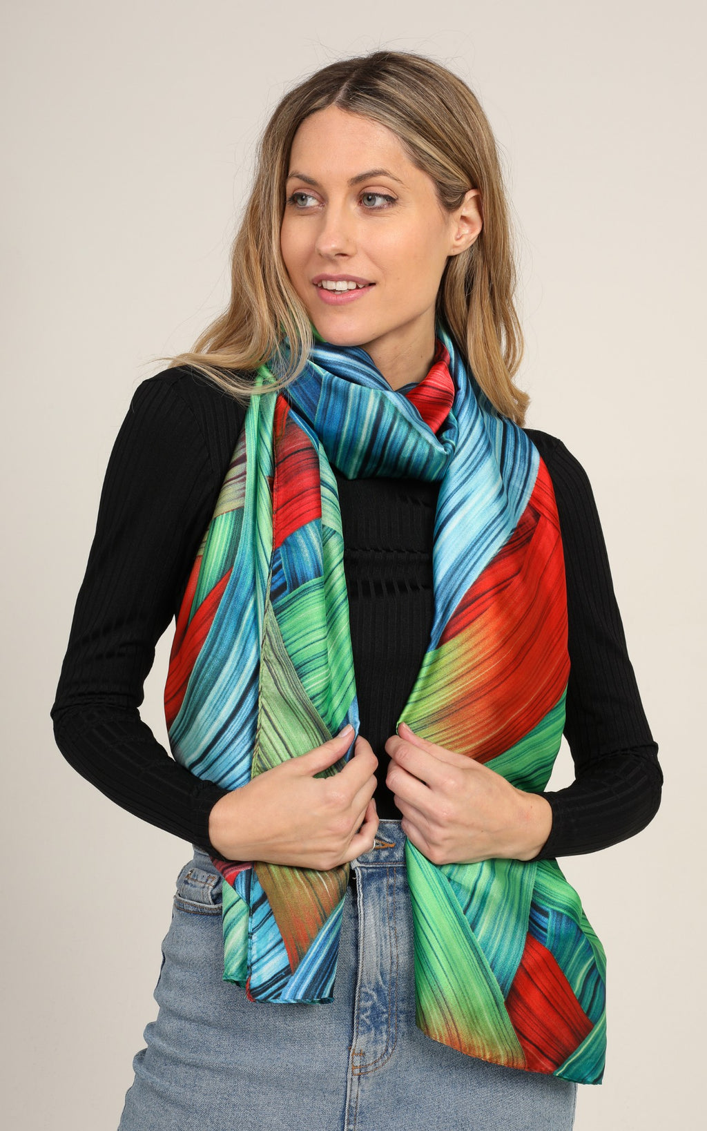 Multicoloured Silk Scarf | Green/Red/Blue